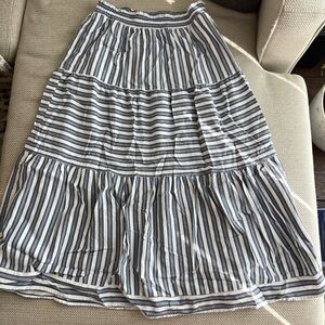 Blue and White Striped Midi Skirt